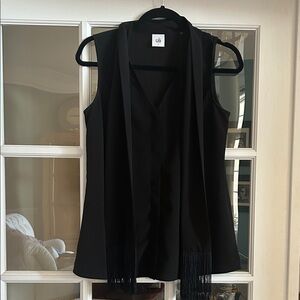 CAbi Black Sleeveless Fringe Top